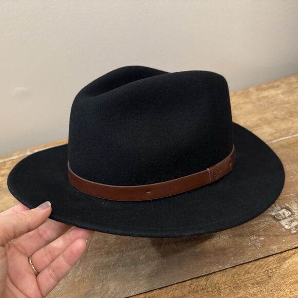 NWOT Brixton Unisex Messer Wool Felt Fedora Hat DG4 Black L (7 1/2 - 60cm) - Picture 1 of 6